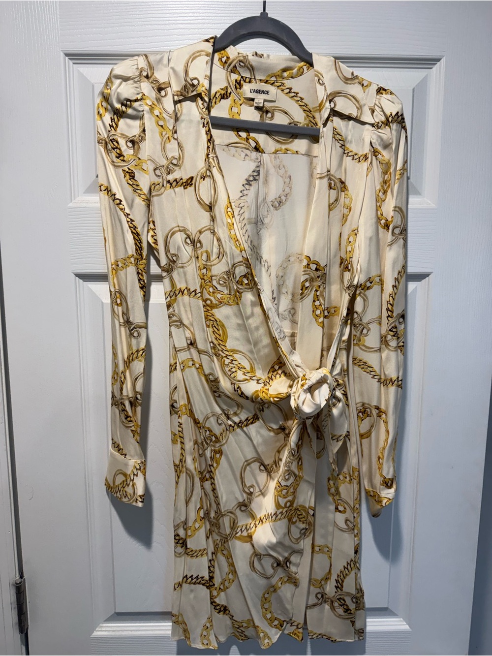 L'AGENCE Cream Dress with Gold Chain Print